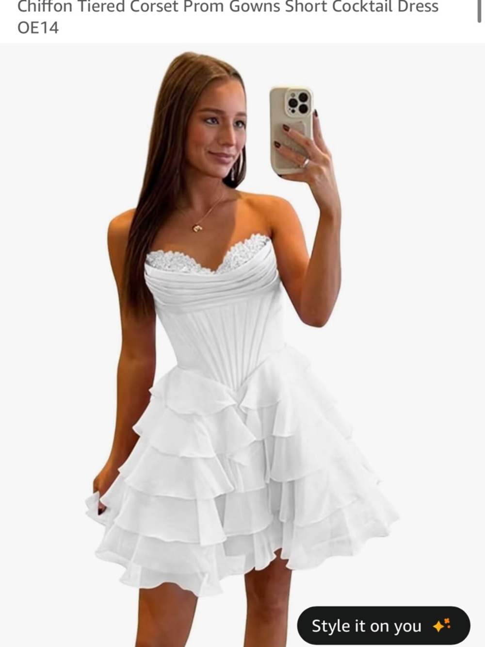 White Chiffon Tiered Corset Cocktail Dress - Strapless Ruffle Mini